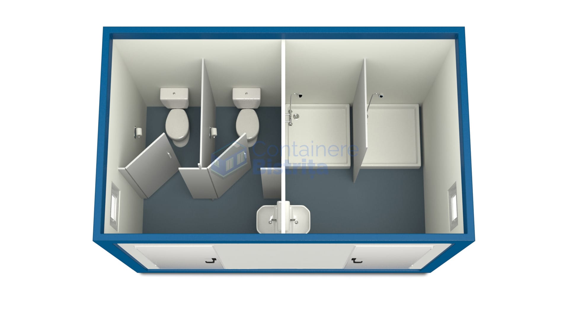 container sanitar bistrita 4metri 2dusuri 2wc albastru