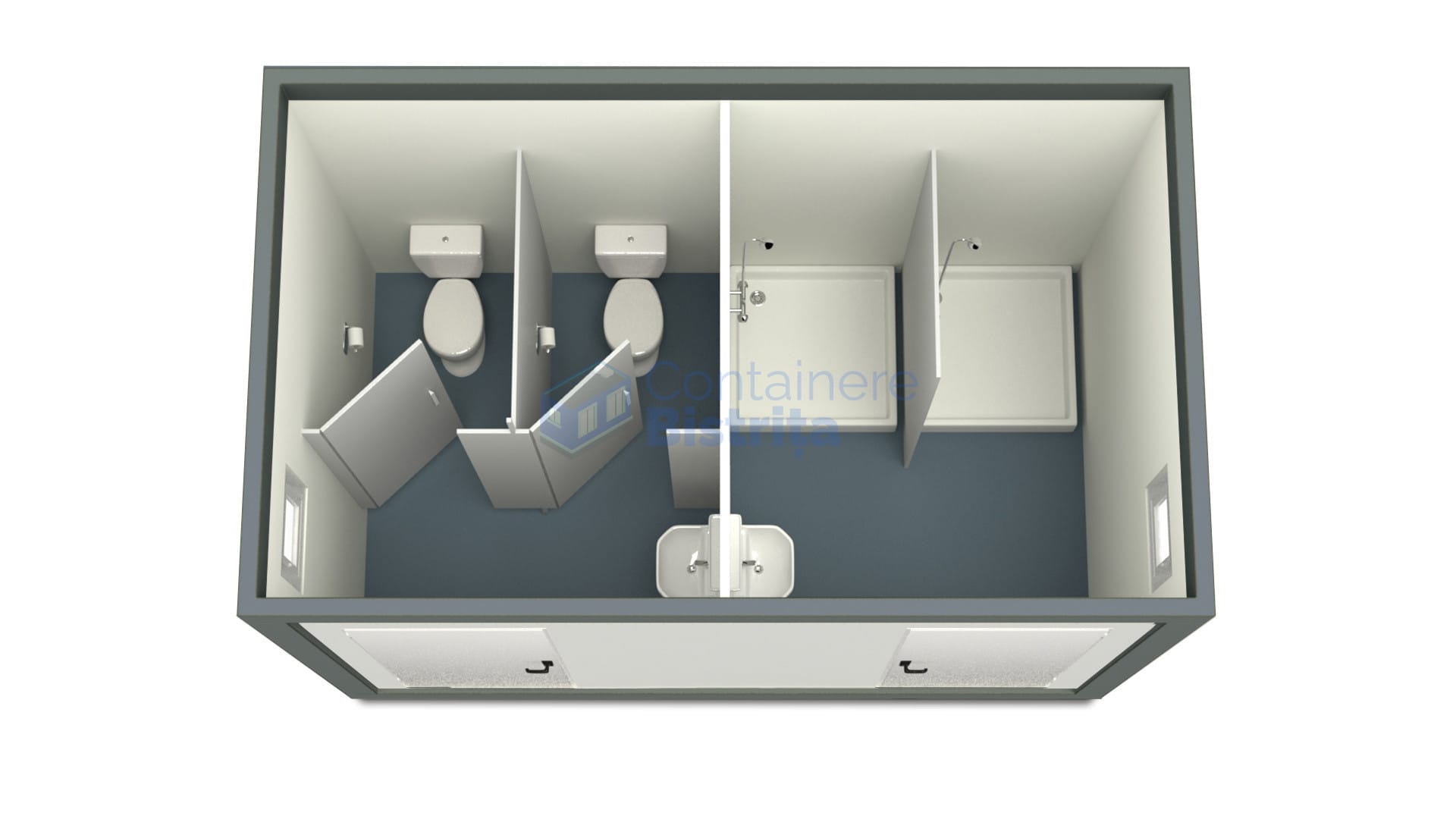 container sanitar bistrita 4metri 2dusuri 2wc gri