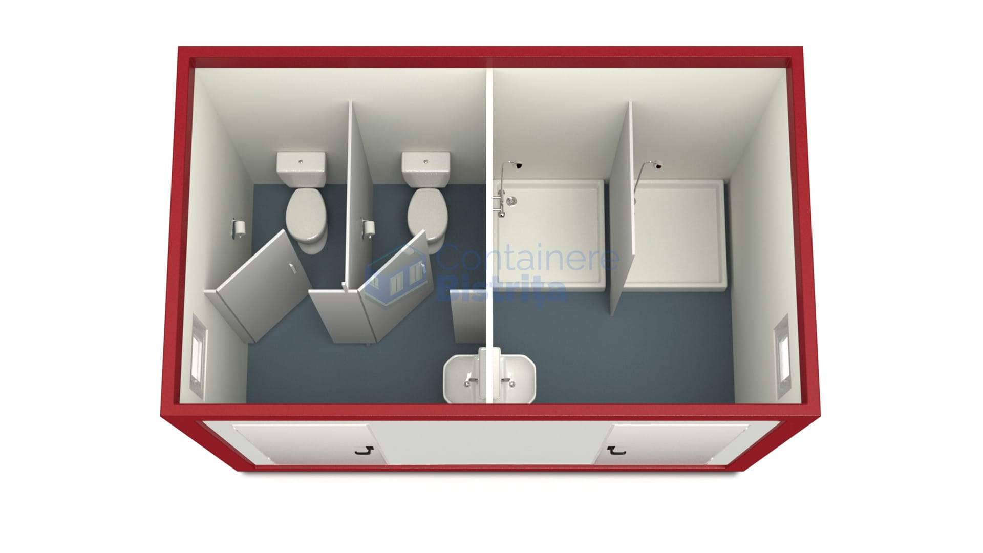 container sanitar bistrita 4metri 2dusuri 2wc rosu