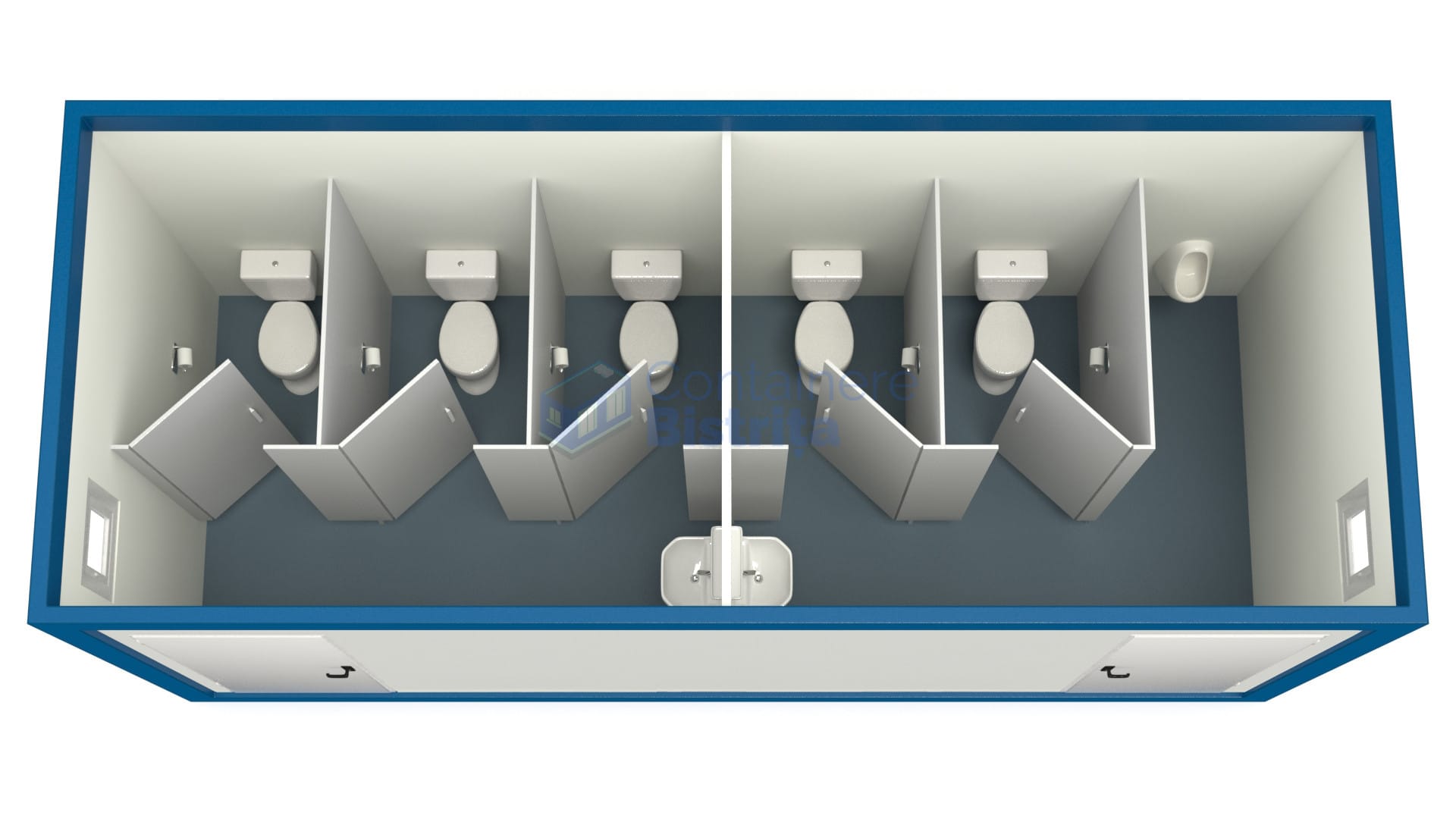 container sanitar bistrita 6metri 5wc albastru